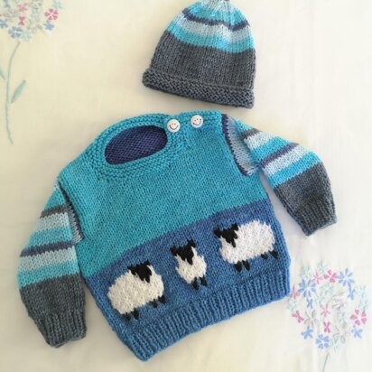 Baby Blue Sheep Sweater and Hat