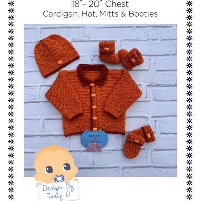 Pumpkin baby knitting pattern cardigan, hat, booties & mitts