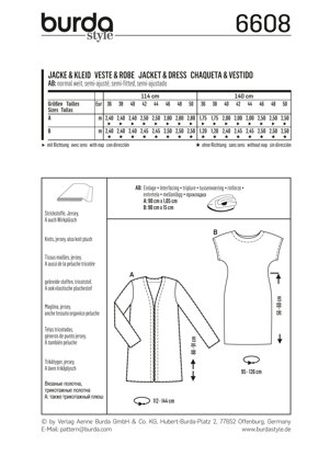Burda Style Jacket & Dress B6608 - Paper Pattern, Size 10-24