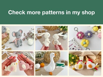 Bird crochet pattern keychain Amigurumi heart Bag charm Car mirror hanging decor