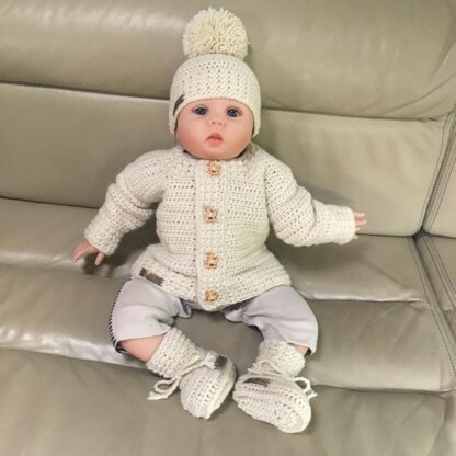 Grayson Baby Cardigan Hat and Booties Set