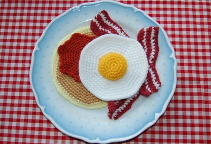 Crochet Pattern for Pancake with Bacon, Fried Egg & Syrup - Amigurumi Food