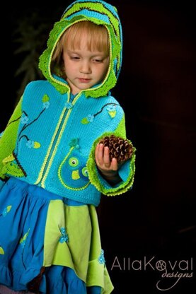 Whimsical Forest. Owl Hand knitted jacket with crochet details