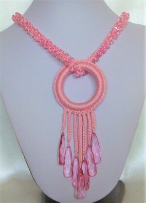 Crocheted Ring Necklace Beaded