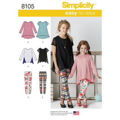 Simplicity Child's and Girls' Knit Tunics and Leggings 8105 - Sewing Pattern