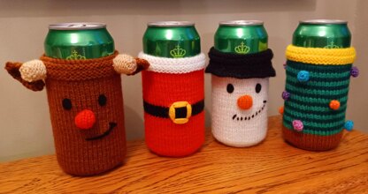 PDF Christmas DK knitting pattern - Can Sleeve Koozie/Cosy/Sleeve/Coozie - Easy to Follow Novelty Gift - Knitting-Xmas Reindeer Snowman Christmas Tree Santa