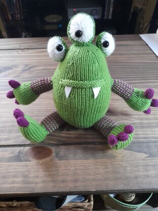 Mr Monster - knitted 3 eyed monster by Amanda Berry