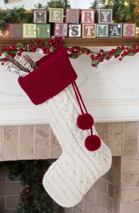 Knit Cable Stocking in Red Heart Super Saver Economy Solids - LW3211