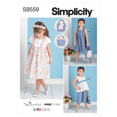 Simplicity Children's Dress, Top, Pants, Purses and Headband S9559 - Paper Pattern, Size A (3-4-5-6-7-8)