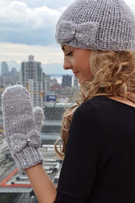 Snow Princess Girls and Adult Sequin Hat and Mitten Set with Bow Detail and iPhone Compatibility