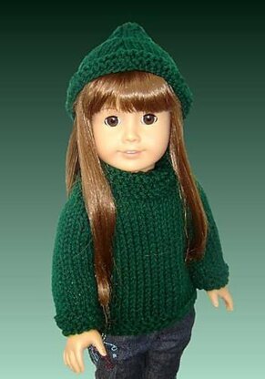 Pdf 18 inch doll knitting pattern. Fits American Girl Doll. Ruffle Neck 004