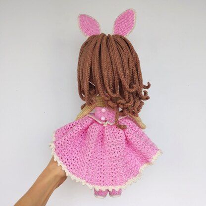 Astrid crochet doll pattern in bunny outfit, Amigurumi doll pattern (English, Français, Deutsch)