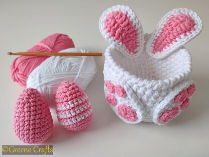 Easter Bunny Basket and Eggs Crochet pattern by Greene Crafts | LoveCrafts