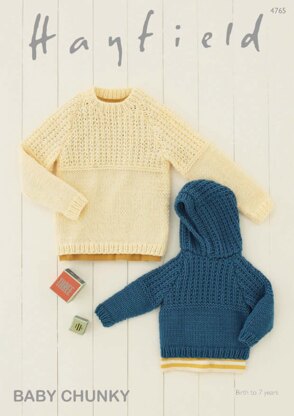 Hooded and Round Neck Sweaters in Hayfield Baby Chunky - 4765 - Downloadable PDF