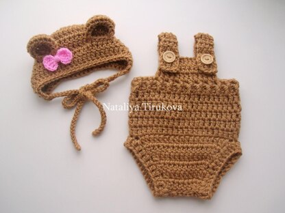 Bear Baby Bonnet and Romper