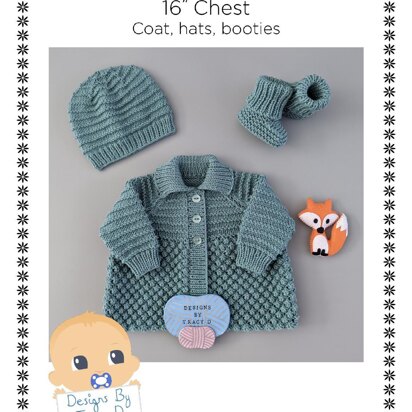 Kev Baby Knitting Pattern. Newborn Coat, Hat & Booties