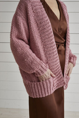 Moss Stitch Jacket with Deep Rib Bands - Knitting Pattern For Women in Debbie Bliss Dulcie by Debbie Bliss