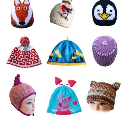 Cute Hats to Knit 3 - fox, robin, penguin, pig, pixie, dump-truck