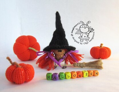 Young Witch and 3 Pumpkins