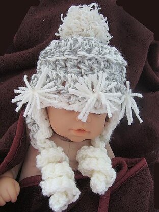 352, SKI BUNNY HAT, crochet, size newborn to age 3