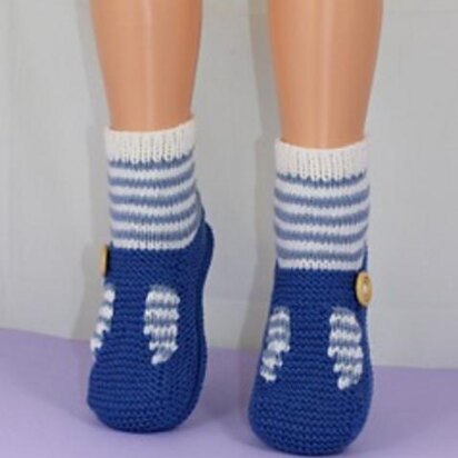 Childrens Stripe Sock T Bar Sandal Slippers - knitting pattern