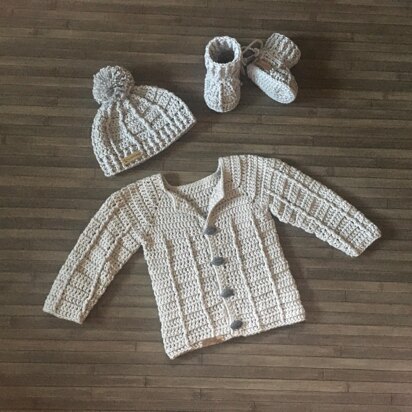 Stirling Cardigan Hat and Booties Set