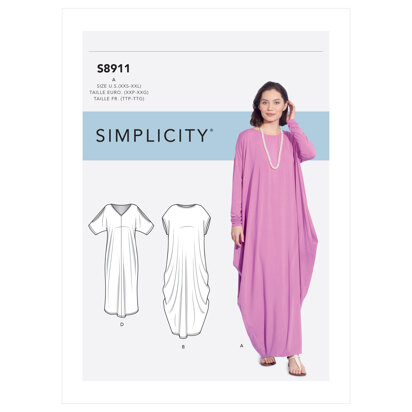Simplicity Misses' Knit Caftans S8911 - Paper Pattern, Size A (XXS-XS-S-M-L-XL-XXL)