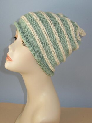 Stripey Roll Brim Topknot Slouch Hat