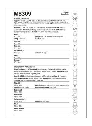 McCall's 18in Doll Clothes M8309 - Sewing Pattern