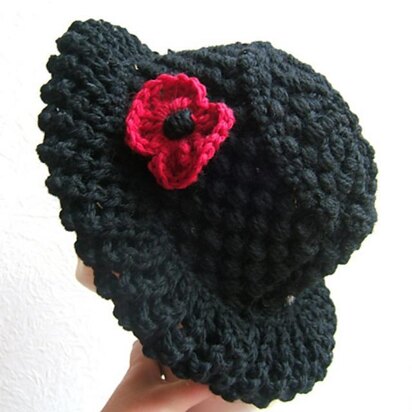Eco Knit Poppy Hat with Wide Lace Brim with Fingerless Mittens