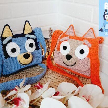 Bluey and Bingo childs shoulder bags crochet pattern