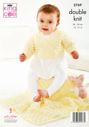 Crossover Cardigan, Hooded Jacket, Bootees & Blanket in King Cole Baby Safe DK - P5769 - Leaflet