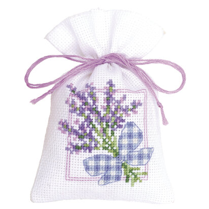 Vervaco Lavender Sprigs with Ribbon Bow Potpourri Bag Cross Stitch Kit - 8cm x 12cm