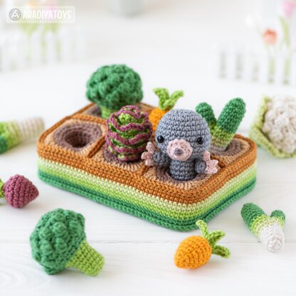 5-in-1 vegetable patch crochet pattern amigurumi by AradiyaToys mini kingdom mushroom gnome crochet tutorial DIY PDF file bunny garden girl by AradiyaToys (Olka Novytska)