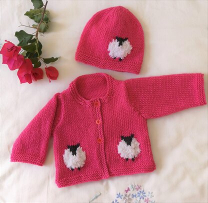 .Baby Sheep Cardigan and Hat