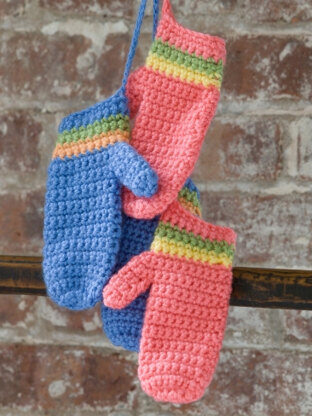 Crochet Striped Mittens in Caron Simply Soft and Simply Soft Brites - Downloadable PDF