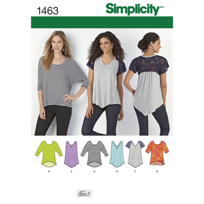 Simplicity Women's Knit Tops 1463 - Paper Pattern, Size A (XXS-XS-S-M-L-XL-XXL)