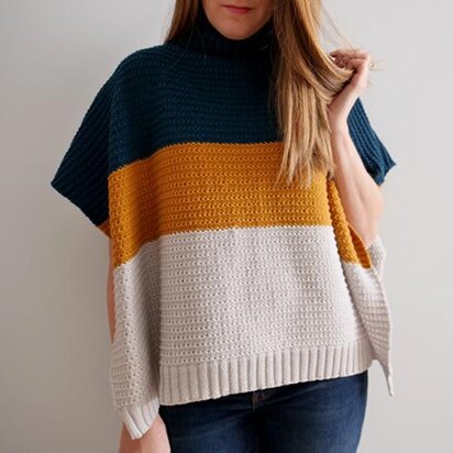 Color Block Knit Poncho