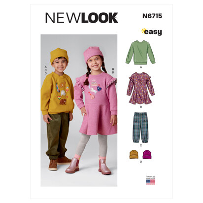 New Look Sewing Pattern N6715 Children's Top, Pants, Dress and Hat - Paper Pattern, Size A (3-4-5-6-7-8)
