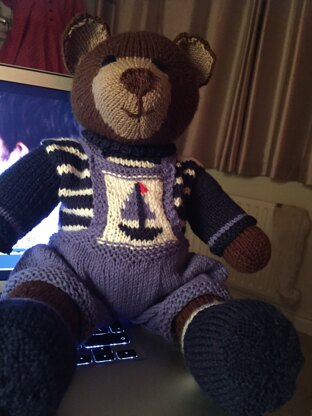Teddy in boat jumper and dungerees