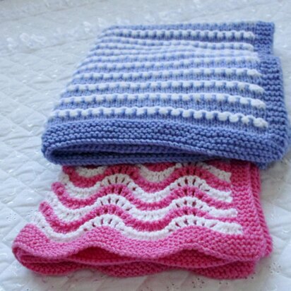 Baby Pram Blanket Knitting Pattern for two sizes 19 X 25 and 27 X 25 inch