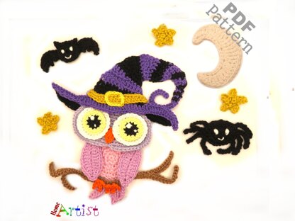 Owl Halloween crochet applique pattern