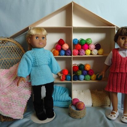 Yarn Shop Ladies with Basket and Afghan - Knitting Patterns fit American Girl and other 18-Inch Dolls