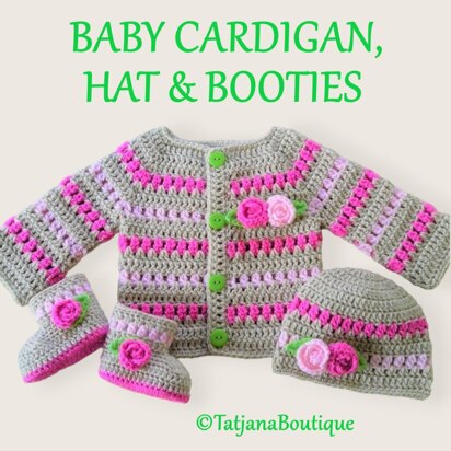 Crochet Baby Hat, Cardigan and Booties.