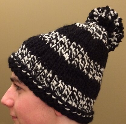 Striped chunky toque with pom pom