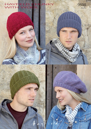 Hats in Hayfield Chunky with Wool - 9698 - Downloadable PDF