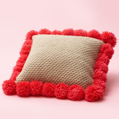 Knit Pompom-Edged Pillow in Bernat Super Value - Downloadable PDF