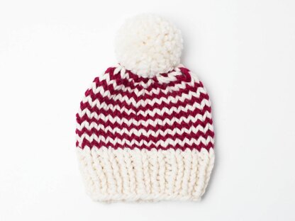 Candy Cane Christmas Hat Toque Chunky Pompom