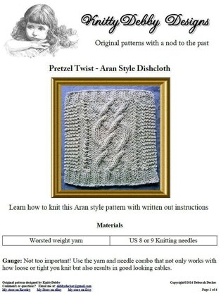 Aran Style Dishcloth Pretzel Twist