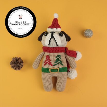 Bulldog Wearing Santa Clause Hat Plush Toy Crochet Pattern